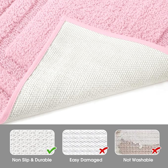 HOMEIDEAS Cute Bathroom Rugs, Super Soft and Absorbent Non Slip Microfiber Machine Washable Bath Mat Set for Pink Bathroom Decor (20" x 32" + 16" x 24", Light Pink)