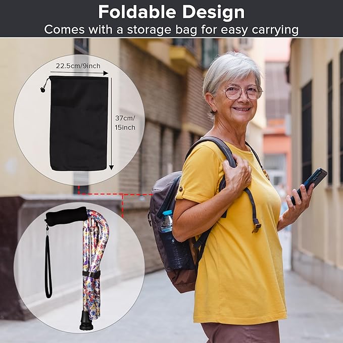 Elegant Walking Cane for Women, Foldable & Adjustable Cane for Seniors with Self-Standing Tip | Lightweight Mobility Aid for Stability & Balance Support