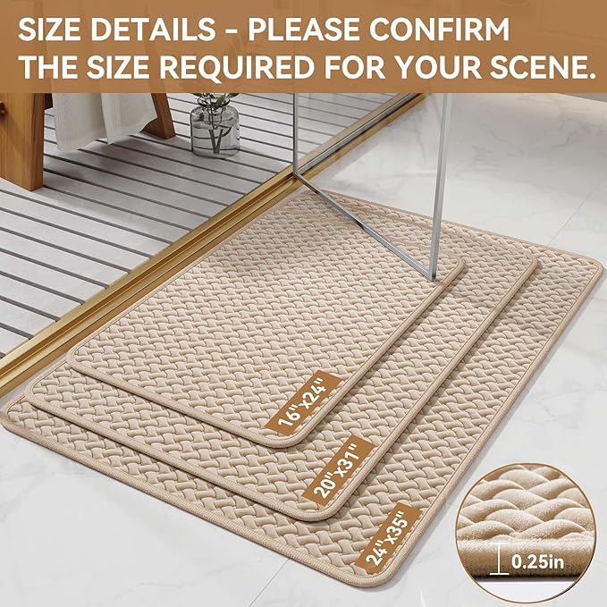 Bathroom Rugs Non Slip, Super Absorbent Quick Dry Bath Mats for Bathroom, Foam Weave Texture Thin Bath Rugs Washable with Rubber Backing Fit Under Door Outside Shower, 20” x 31“