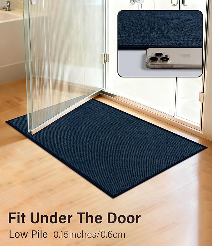 YIHOUSE Bathroom Rugs Mat 16x24, Non Slip Quick Dry Bath Mats for Bathroom Absorbent Ultra Thin Bath Rugs Machine Washable Fit Under Door for Sink, Cabinet, Laundry (Dark Blue, 16"x24")