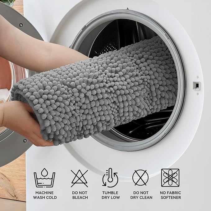 Bcoimo 48"×24" Chenille Bath Mat – Non-Slip with Backing Bath Rug Ultra-Absorbent and Machine Washable Bathroom Mat Quick-Dry Design. Ideal for Bathroom and Tub Areas