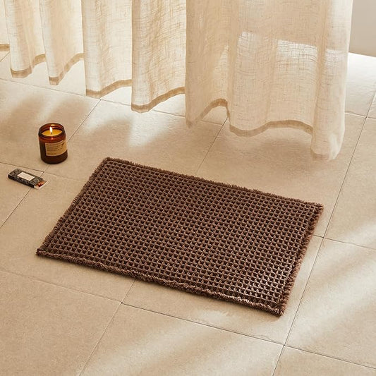 Waffle Bath Mat, Boho Bathroom Rugs Non Slip Washable Super Absorbent Quick Dry Bath Mat Farmhouse Bathroom Decor, 24"x16" Mocha