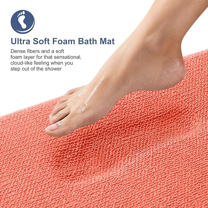 OLANLY Thick Memory Foam Bath Mat Rug 30x20, Extra Soft Absorbent Bathroom Rug, Quick Dry Bath Mats, Non-Slip, Machine Washable Carpet for Bathroom, Tub and Shower, Home Decor Accessories, Coral