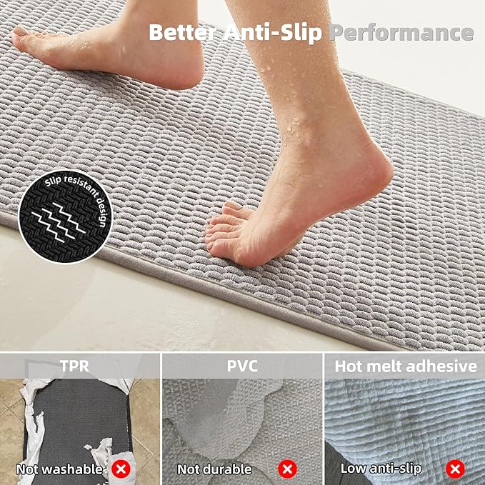 Toilet Rug, Thin Toilet Rugs U Shaped Washable Non Slip Absorbent Quick Dry Low Pile Toilet Mat, Light Grey 20"x24" U Shape