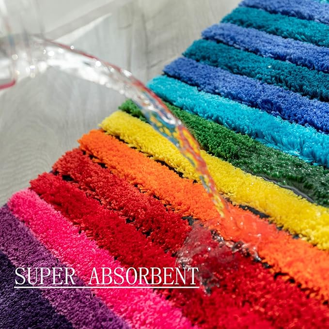 NIENLCIP Rainbow Bath Mat Colorful Striped Floor Bathroom Rugs Super Soft and Absorbent Microfiber Plush Bath Rugs with Non-Slip Backing for Bathroom Machine Washable 19"X27"