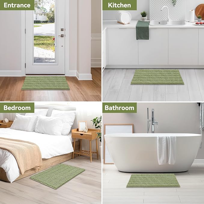 Bcoimo 30"×20" Chenille Bath Mat – Non-Slip with Backing Bath Rug Ultra-Absorbent and Machine Washable Bathroom Mat Quick-Dry Design. Ideal for Bathroom and Tub Areas