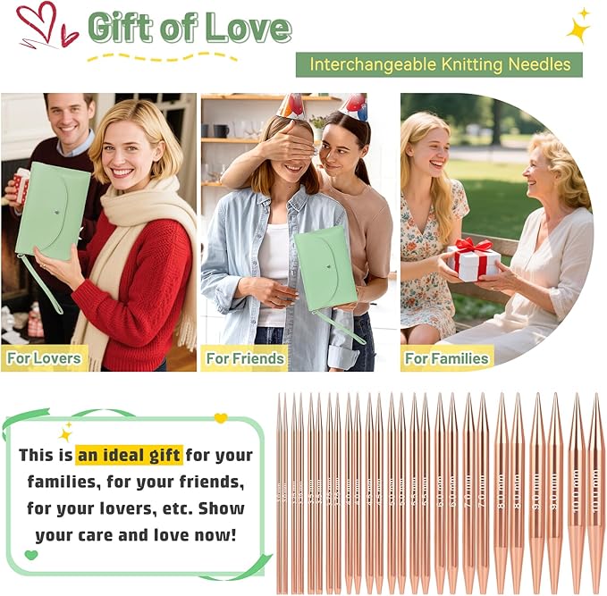 Aeelike Interchangeable Knitting Needles Set,13 Pairs Circular Knitting Needles Aluminum (Size 3.0mm-10.0mm) with 4 Cables for Socks Blankets Cushions, Ideal Crochet Gift