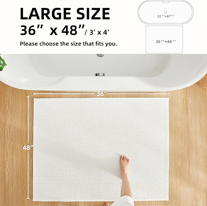 Large Bathroom Rugs Non Slip Washable Bath Rugs Super Absorbent Bathroom Rug Thin Quick Dry Low Pile Bath Mats, White 36"x48"