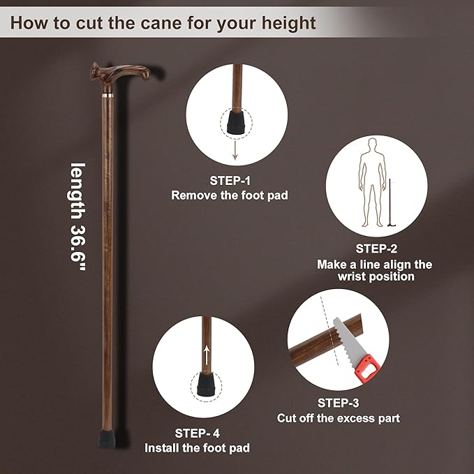 Walking Canes for Men and Women, Wooden Sticks for Seniors, Handcrafted, Ergonomic, Wood Wax Oil Coating Walking Canes for Senior Balance, Crutches for Adults
