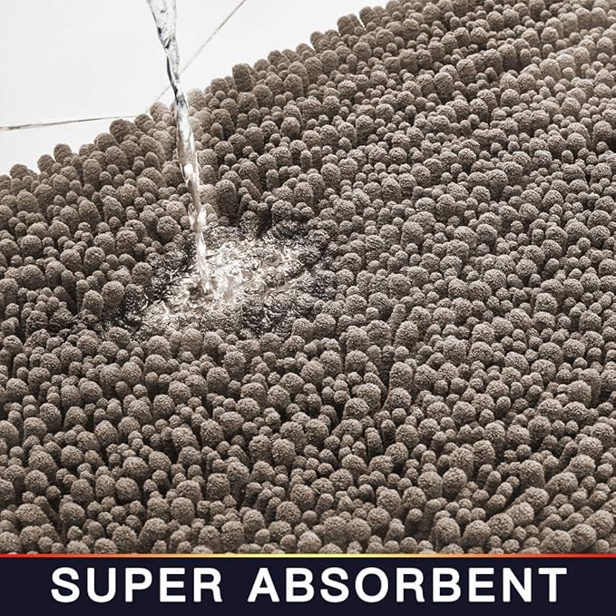 Walensee Bathroom Contour Rug Non Slip Toilet U Shaped Bath Mat (20x24, Taupe) Water Absorbent Super Soft Shaggy Chenille Machine Washable Dry Extra Thick Perfect Absorbant Best Plush Carpet