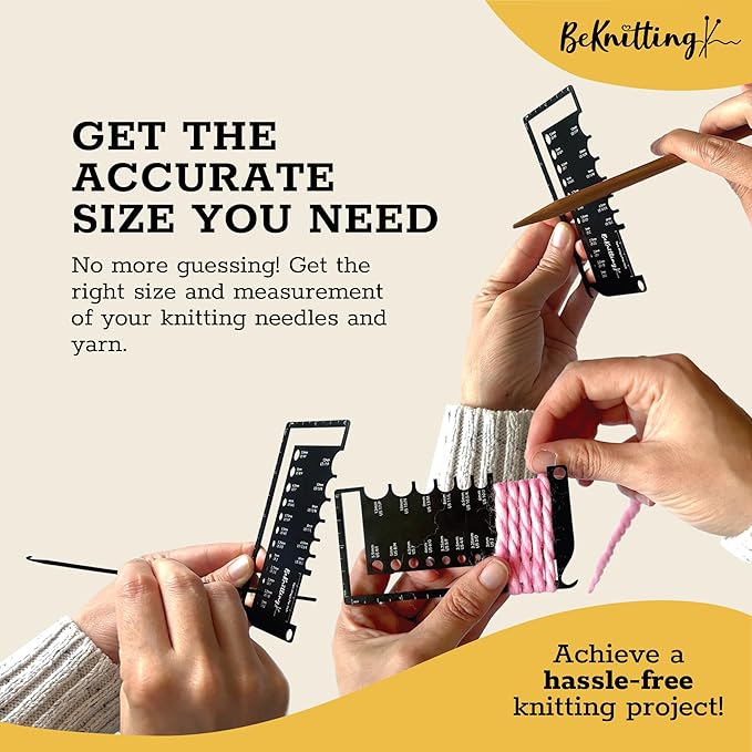 BeKnitting Knitting Needle Gauge Sizer Tool for Knitting Needles & Crochet Hooks, Yarn & Swatch Ruler - Sitch Saver | Holiday Christmas Gifts, Gift-Ready Box