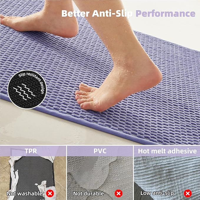 Toilet Rug, Thin Toilet Rugs U Shaped Washable Non Slip Absorbent Quick Dry Low Pile Toilet Mat, Lavender 20"x24" U Shape