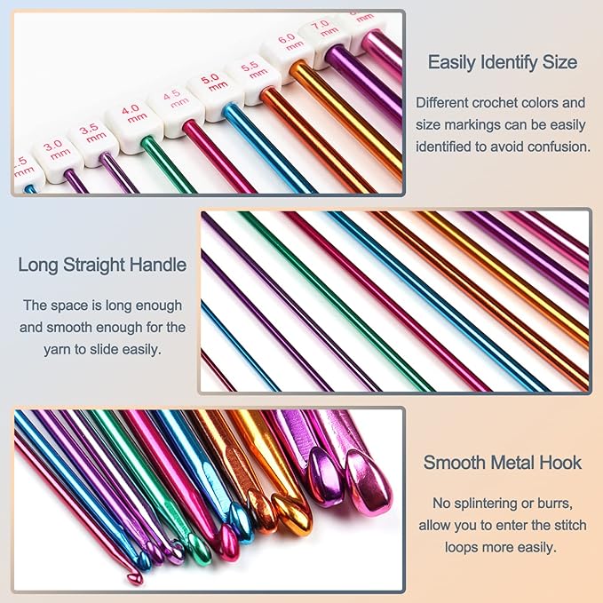 Coopay 23 PCS Tunisian Crochet Hooks Set Including 11 PCS 2.0-8.0mm Metal Long Crochet Hooks & 12 PCS 3.0-10.0mm Carbonized Bamboo Afghan Crochet Needles with Cable, Crochet Hook Set Extra Long