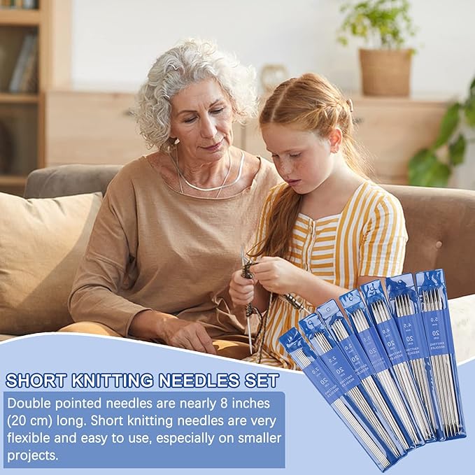 Coopay Double Pointed Knitting Needles Set 7.9", 35 PCS Stainless Steel Straight Knitting Needles 2.0mm-5.0mm, Double Ended Sweater Knitting Set Knitting Needle Kit with Knitting & Crochet Supplies