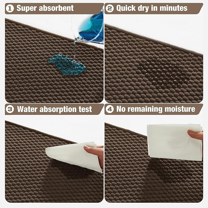 Bathroom Rugs Non Slip Washable, Super Absorbent Thin Bath Mat Small Quick Dry Low Pile Bathroom Rug, Brown 20"x30"