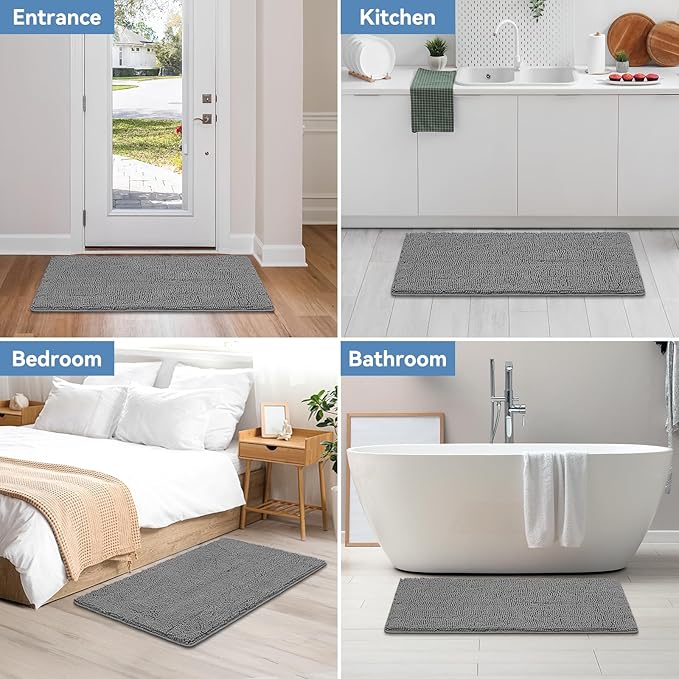 Bcoimo 44"×24" Absorbent Bath Mat, Non-Slip with Backing Chenille Bath Rug and Machine Washable Bathroom Mat Quick-Dry Design. Ideal for Bathroom and Tub Areas