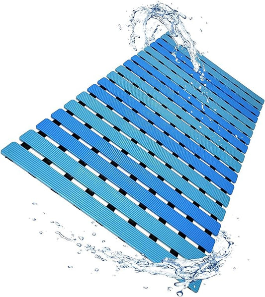 Non Slip Bathtub Mat | Double-Layered Shower Floor Mat with Suction Cups | EZ-Dry Construction | Non-Toxic, BPA, Latex, Phthalate, PVC Free (Wave)