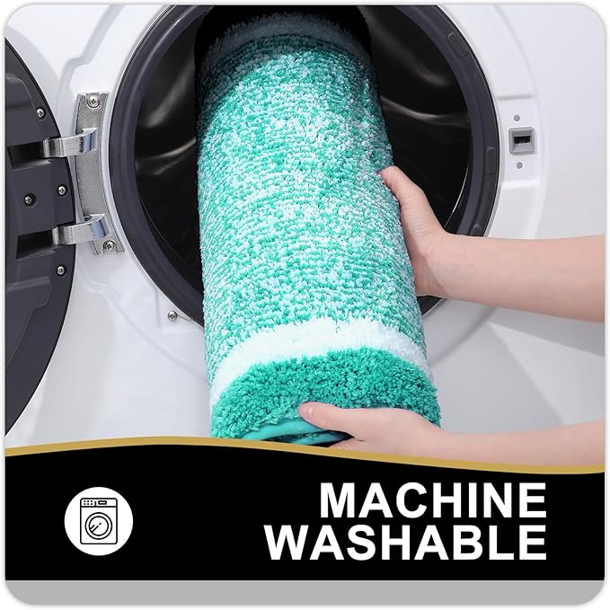 OLANLY Bathroom Rugs 47x24, Extra Soft and Absorbent Microfiber Bath Mat, Non-Slip, Machine Washable, Quick Dry Shaggy Bath Carpet, Suitable for Bathroom Floor, Tub, Shower (Runner, Green)