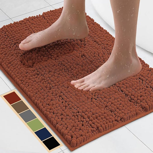 Bcoimo 24"×17" Chenille Bath Mat – Non-Slip with Backing Bath Rug Ultra-Absorbent and Machine Washable Bathroom Mat Quick-Dry Design. Ideal for Bathroom and Tub Areas