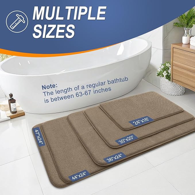 OLANLY Thick Memory Foam Bath Mat Rug 59x24, Extra Soft Absorbent Bathroom Rug, Quick Dry Bath Mats, Non-Slip, Machine Washable Carpet for Bathroom, Tub and Shower, Home Decor Accessories, Tan