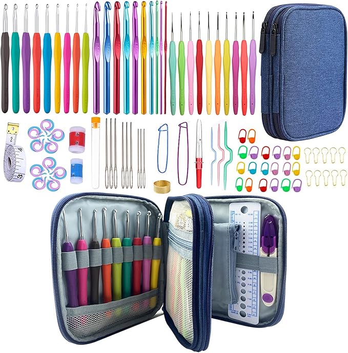 100pcs Crochet Hooks Set in Case Ergonomic Soft Grip Handles Weave Yarn Knitting Needles Kit and Crochet Needle Accessories Crochet Kit Complete Crochet Set for Beginners and Experiecced Crochet Lover
