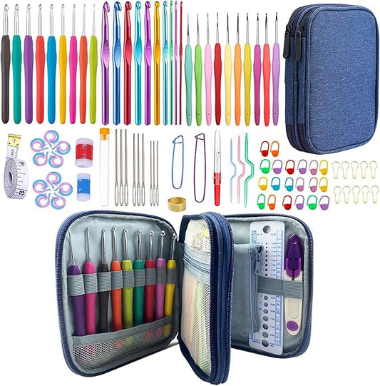 100pcs Crochet Hooks Set in Case Ergonomic Soft Grip Handles Weave Yarn Knitting Needles Kit and Crochet Needle Accessories Crochet Kit Complete Crochet Set for Beginners and Experiecced Crochet Lover