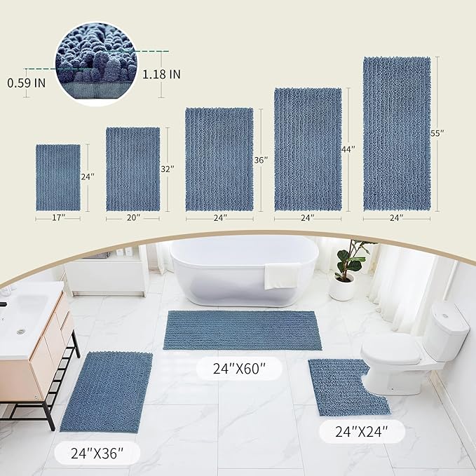 Toilet Rug 24x24 Non Slip Plush Bathroom Floor Mat U Shaped Washable Contour Rug for Toilet Absorbent Thick Foot Rug, Blue