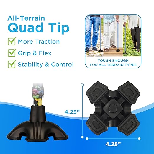 Nova Joy Designer Offset Quad Cane for Seniors - Unisex Adjustable Lightweight Walking Aid with Foam Handle, Wrist Strap and Anti-Rattle Lock - Essential Mobility Support - Butterfly