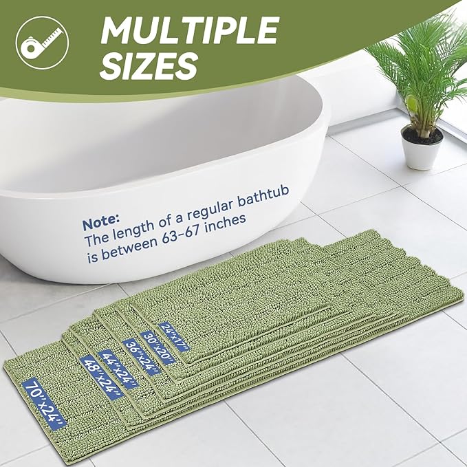 Bcoimo 30"×20" Chenille Bath Mat – Non-Slip with Backing Bath Rug Ultra-Absorbent and Machine Washable Bathroom Mat Quick-Dry Design. Ideal for Bathroom and Tub Areas
