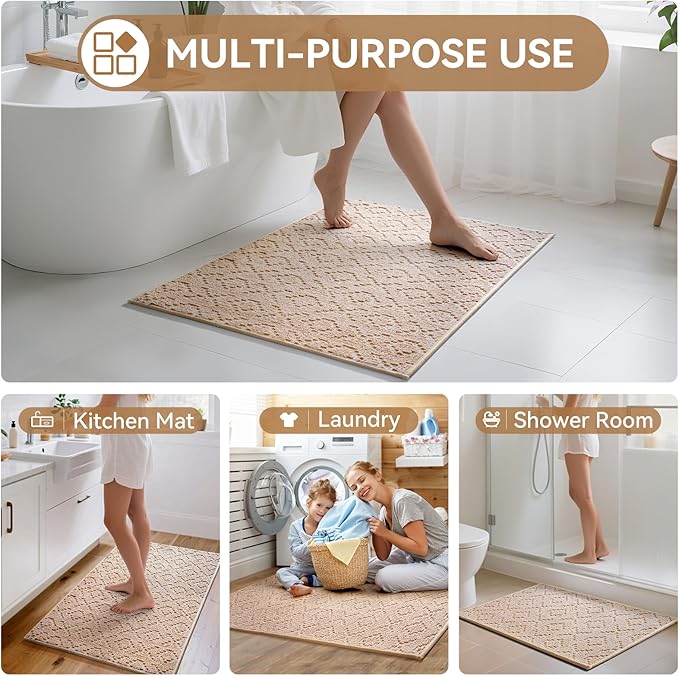 Bathroom Rugs Non Slip, Super Absorbent Quick Dry Bath Mat, Rubber Backing Ultra Thin Bathroom Mats Fit Under Door Bathroom Floor Bathtub Shower