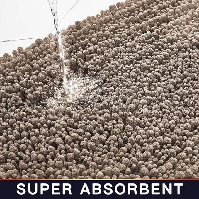 Walensee Bathroom Rug Non Slip Bath Mat (36x24 Inch Taupe) Water Absorbent Super Soft Shaggy Chenille Machine Washable Dry Extra Thick Perfect Absorbant Best Large Plush Carpet for Shower Floor