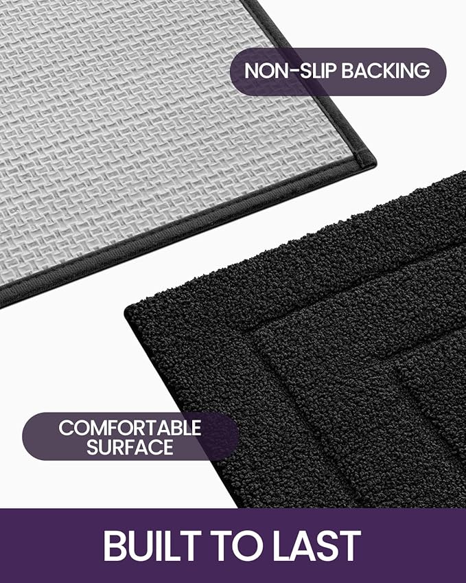 DEXI Bathroom Rug 32x20, Non Slip Washable Bath Mat for Shower Floor, Absorbent Soft Bathmat with Rubber Backing, Quick Dry Microfiber Carpet, Black