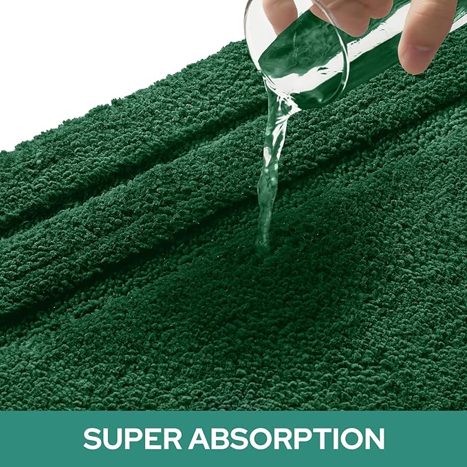 HOMEIDEAS Bathroom Rugs Sets 2 Piece, Super Soft and Absorbent Non Slip Microfiber U-Shaped Toilet Bath Mat Set (20"x32"+U20 x24, Dark Green)