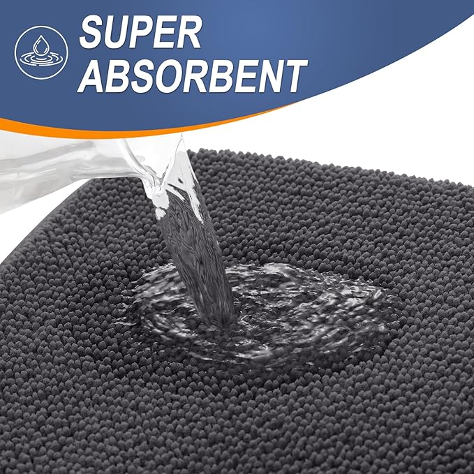 OLANLY Thick Memory Foam Bath Mat Rug 44x24, Extra Soft Absorbent Bathroom Rug, Quick Dry Bath Mats, Non-Slip, Machine Washable Carpet for Bathroom, Tub and Shower, Home Decor Accessories, Dark Grey