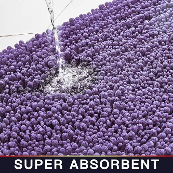 Walensee Bathroom Rug Non Slip Bath Mat (32x20 Inch Lavender) Water Absorbent Super Soft Shaggy Chenille Machine Washable Dry Extra Thick Perfect Absorbant Best Large Plush Carpet for Shower Floor