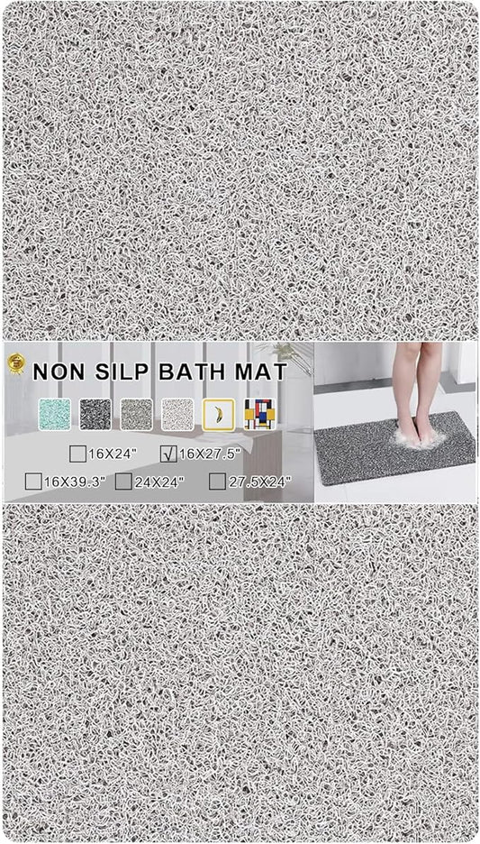 Nonslip Bathtub Mat, Anti Slip Bath Mat 0.6" Extra Thick, Quick Dry Bath Tub Anti Slip Shower Mat, Loofah Non-Slip Bath Mat for Tub Bathroom Pool Kitchen Entryway Home Hotel(Light Gray 16x27)