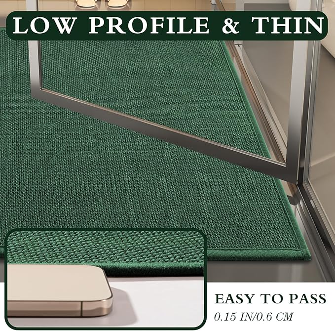 YIHOUSE Green Bathroom Rug Sets 2 Piece, Bath Mat Quick Dry, Thin Bath Rug Set, Absorbent Bath Mat for Bathroom Non Slip Washable for Toilet and Floor 17.5"x24"U+17"x24"