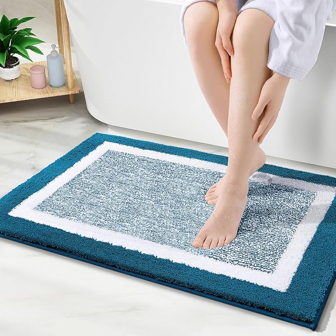 OLANLY Bathroom Rugs 30x20, Extra Soft and Absorbent Microfiber Bath Mat, Non-Slip, Machine Washable, Quick Dry Shaggy Bath Carpet, Suitable for Bathroom Floor, Tub, Shower (Medium, Peacock Blue)