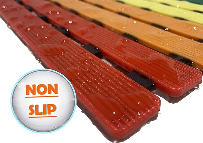 Non Slip Bathtub Mat | Double-Layered Shower Floor Mat with Suction Cups | EZ-Dry Construction | Non-Toxic, BPA, Latex, Phthalate, PVC Free (Rainbow)