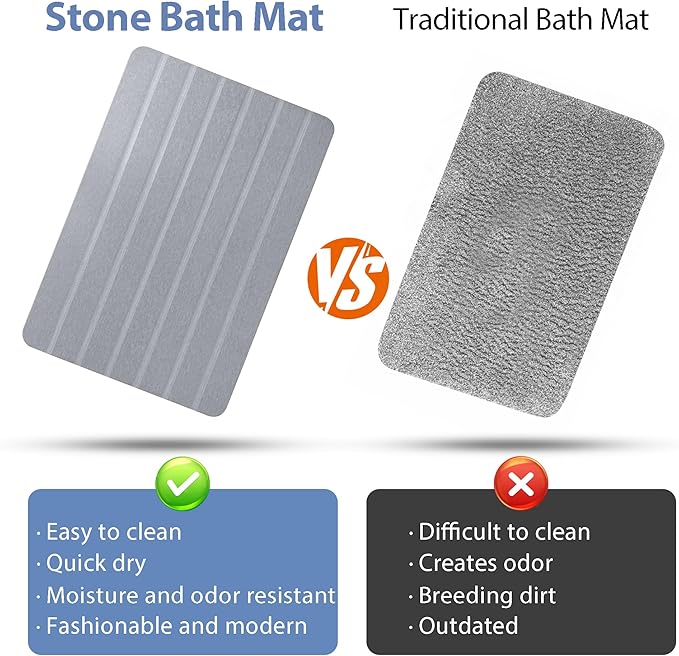 Absorbent Stone Bath Mat, Diatomaceous Earth Shower Mats, Non-Slip Water Absorbing Diatomite Stone Mat for Bathroom Floor, Quick-Drying Easy to Clean (23" x 16" Gray)