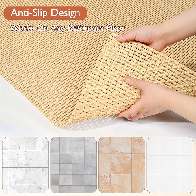 Extra Large Non-Slip Shower Mat, Fast-Dry PVC Bath Stall Tub Mat, Drain-Hole Design for Shower Stall Tub for Elderly/Kids, Non Slip Bath Mat Bathroom Safety Accessory, Khaki 24"x16"
