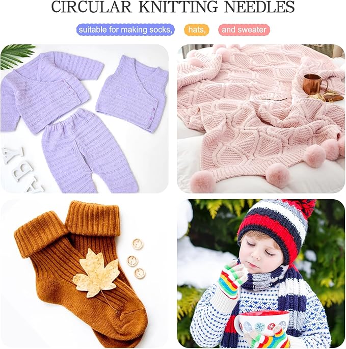 Katech 16.93 inch (43cm) Circular Knitting Needles Set, 2.75mm-5.00mm Stainless Steel Knitting Needles with Cables, 7 Sizes Short Round Needle for Sweaters, Hats, Socks, Scarves