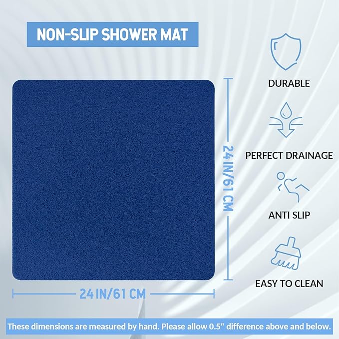 Non-Slip Bathtub Mat, Anti Slip Shower Mat, Fast Drying Bathtub Mats, Foot Scrubber Mat, Anti Slip Mat for Tub, Floor, Bathroom, Kitchen, Home, Hotel (Navy Blue 24"×24")