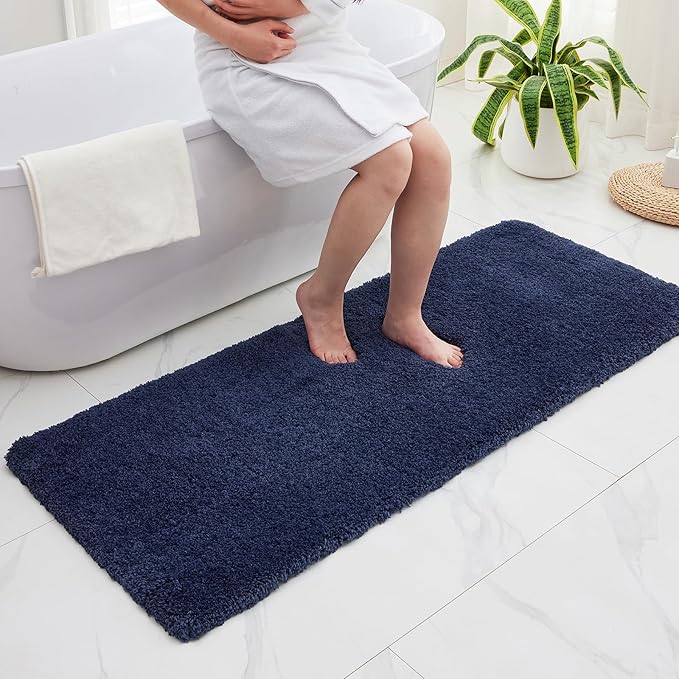 Bathroom Runner Rug 24x70 Navy Non Slip Fluffy Long Bath Mat for Bathroom Floor Washable Plush Luxury Bath Rug for Tub Absorbent Shower Sink Mat Bedside Rug