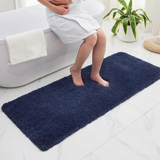 Bathroom Runner Rug 24x70 Navy Non Slip Fluffy Long Bath Mat for Bathroom Floor Washable Plush Luxury Bath Rug for Tub Absorbent Shower Sink Mat Bedside Rug