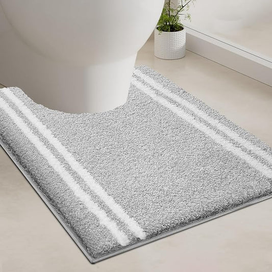 PURRUGS Bathroom Rug Non-Slip Machine Washable 20" x 24" U-Shaped, Super Absorbent and Quick Dry Shaggy Microfiber Bath Mat, Extra Soft and Plush Contour Rug for Toilet Base, Light Grey