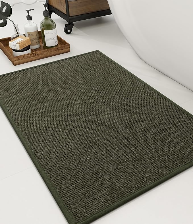 YIHOUSE Bathroom Rugs Mat 16x24, Non Slip Quick Dry Bath Mats for Bathroom Absorbent Ultra Thin Bath Rugs Machine Washable Fit Under Door for Sink, Cabinet, Laundry (Dark Green, 16"x24")