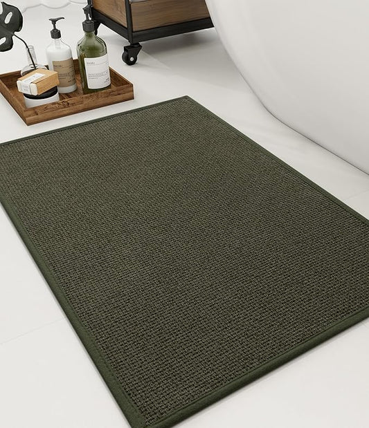 YIHOUSE Bathroom Rugs Mat 16x24, Non Slip Quick Dry Bath Mats for Bathroom Absorbent Ultra Thin Bath Rugs Machine Washable Fit Under Door for Sink, Cabinet, Laundry (Dark Green, 16"x24")