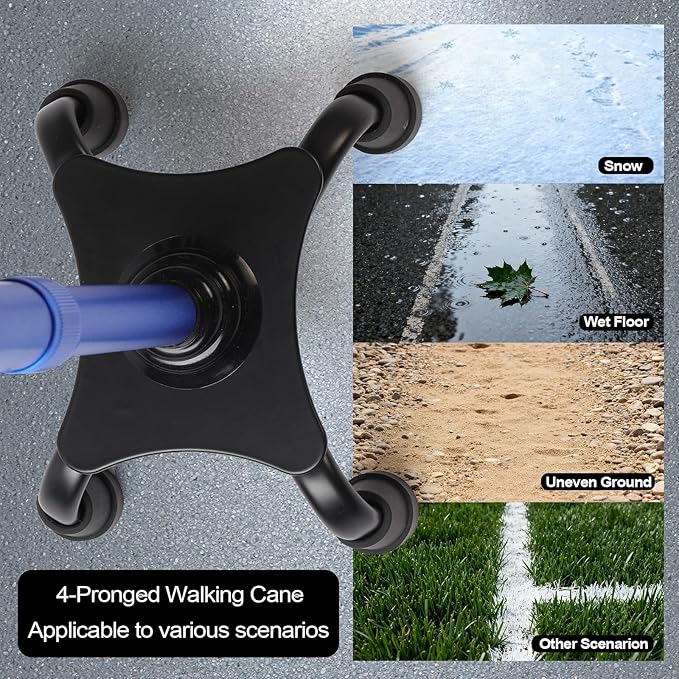 Quad Cane with LED Light (300 lbs) - Adjustable 4-Pronged Walking Cane Sticks for Men & Women, Extra Balance & Stability for Seniors