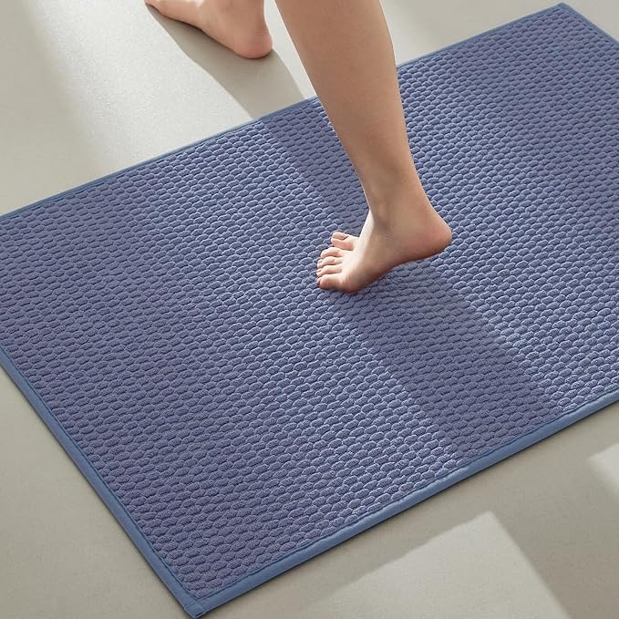Bathroom Rugs Non Slip Washable, Super Absorbent Thin Bath Mat Quick Dry Low Pile Bathroom Rug, Denim Blue 24"x36"